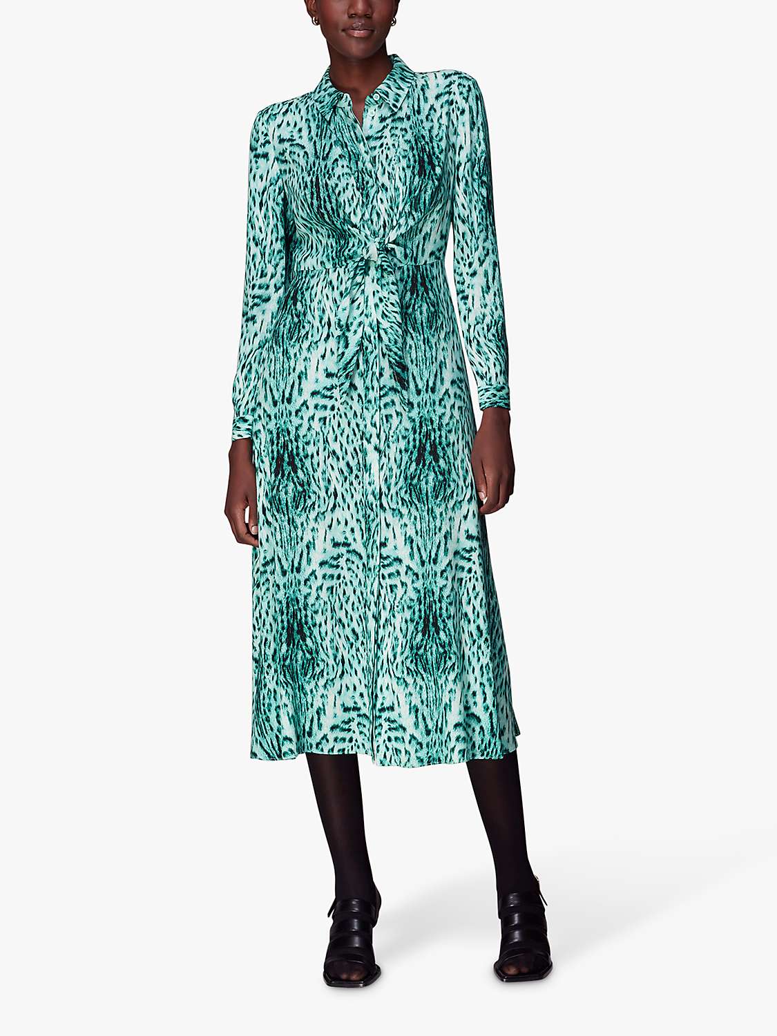 Buy Whistles Brushed Leopard Tie Midi Dress, Green/Multi Online at johnlewis.com