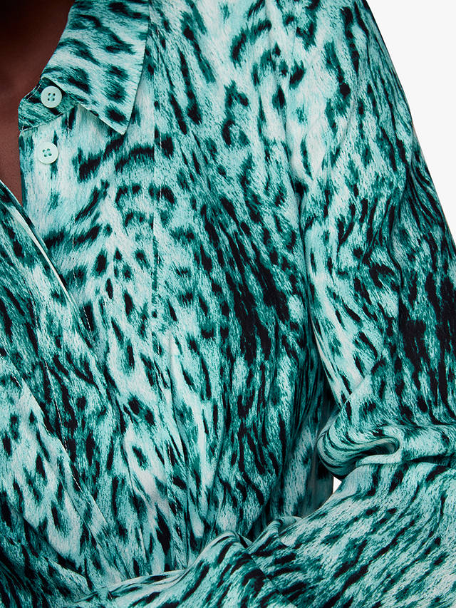 Whistles Brushed Leopard Tie Midi Dress, Green/Multi