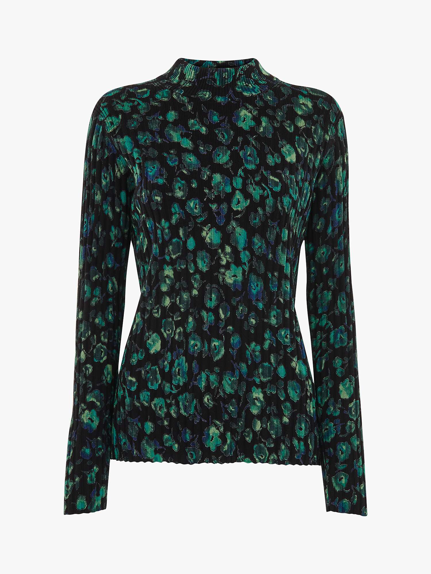Whistles Blurred Floral Knit Top, Black/Multi at John Lewis & Partners