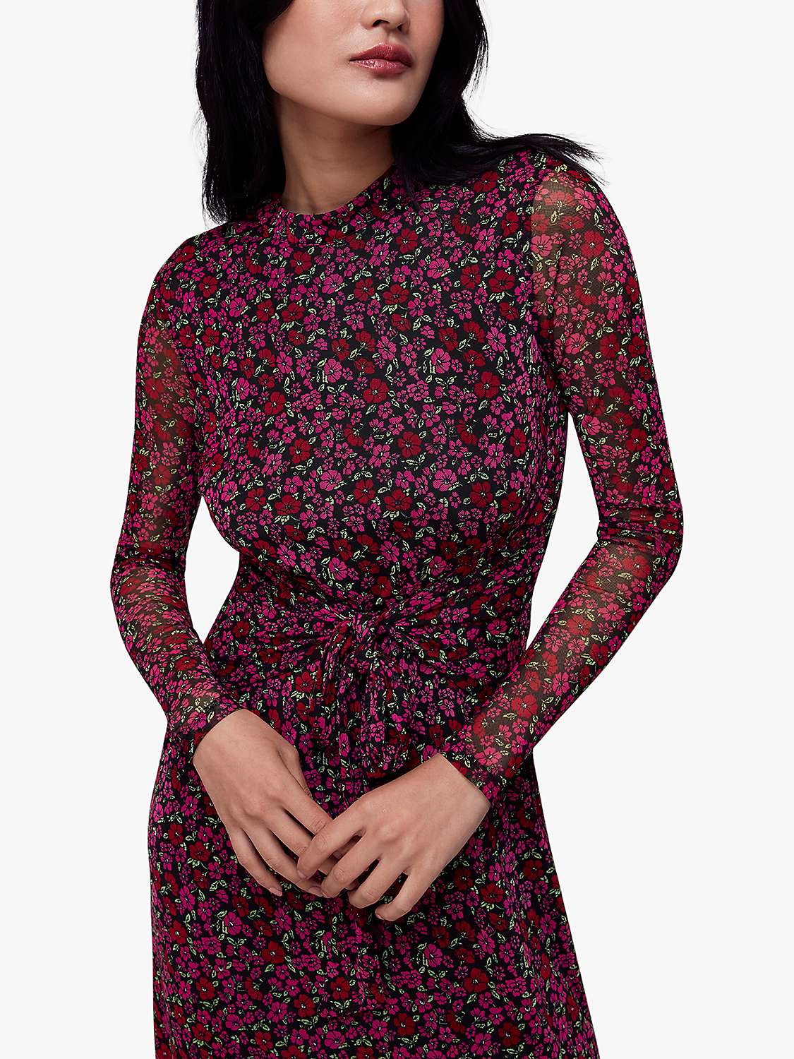 Buy Whistles Outlined Floral Tie Mesh Midi Dress, Pink/Multi Online at johnlewis.com