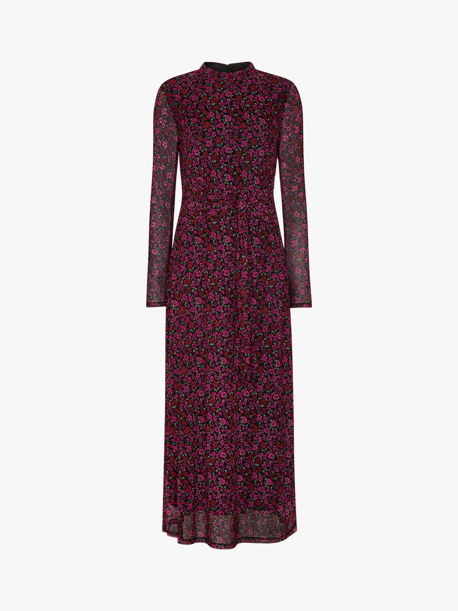 Whistles Outlined Floral Tie Mesh Midi Dress, Pink/Multi at John Lewis ...