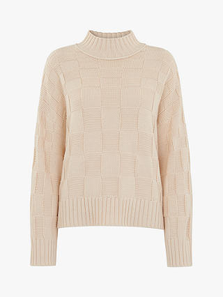 Whistles Texture Check Knitted Cotton Jumper, Ivory
