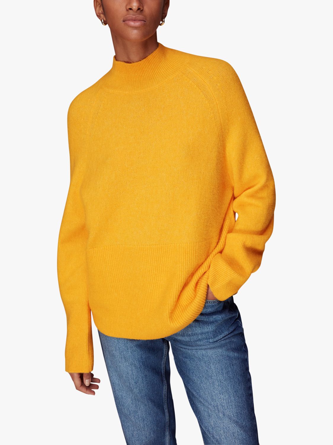 Whistles Oversize Funnel Neck Wool Blend Jumper, Yellow, L