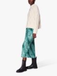 Whistles Fur Leopard Bias Cut Midi Skirt, Green/Multi