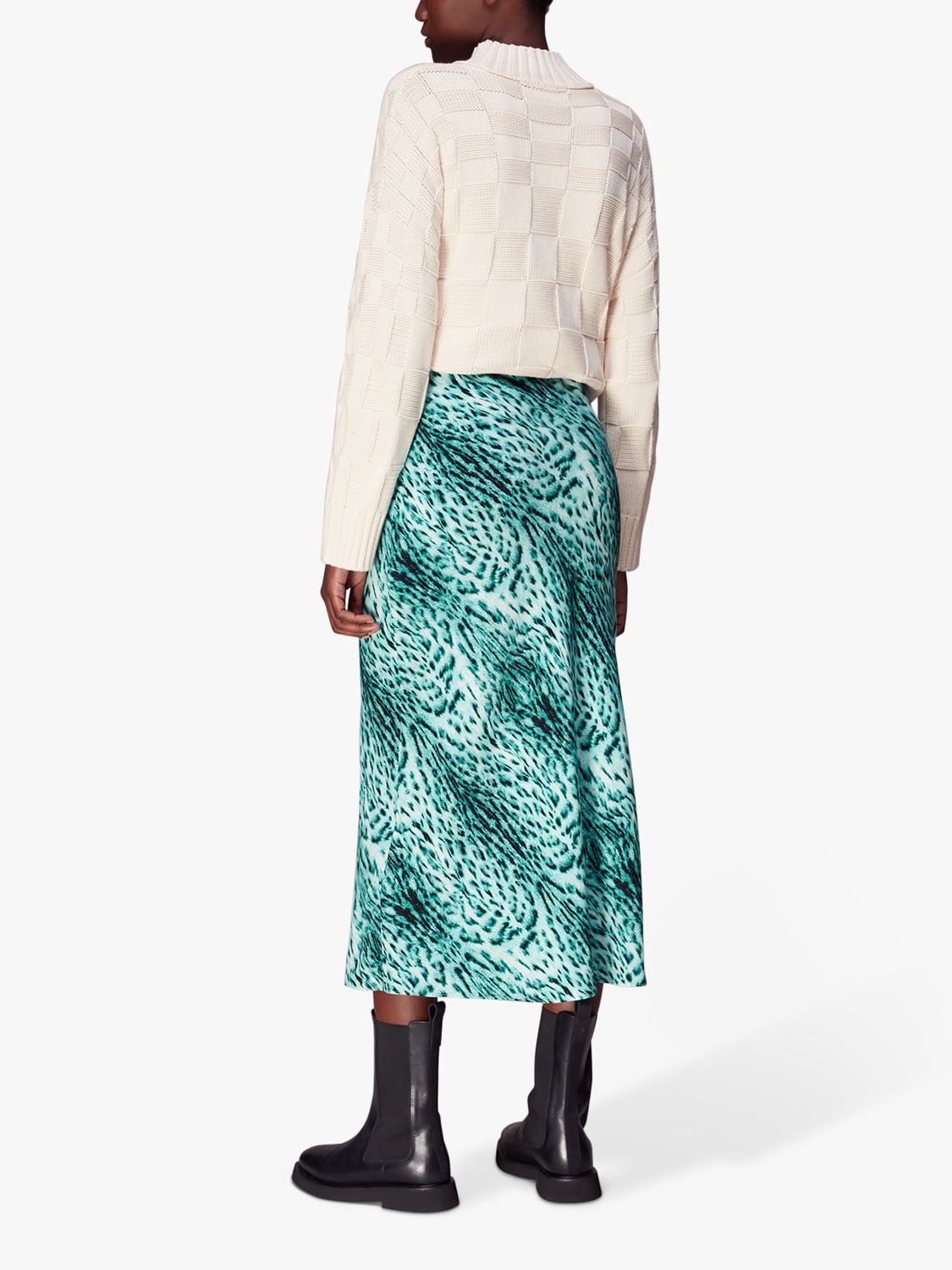 Buy Whistles Fur Leopard Bias Cut Midi Skirt, Green/Multi Online at johnlewis.com