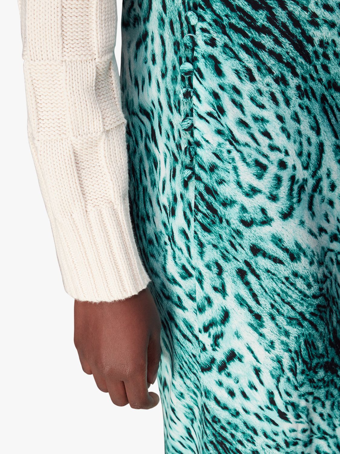 Buy Whistles Fur Leopard Bias Cut Midi Skirt, Green/Multi Online at johnlewis.com