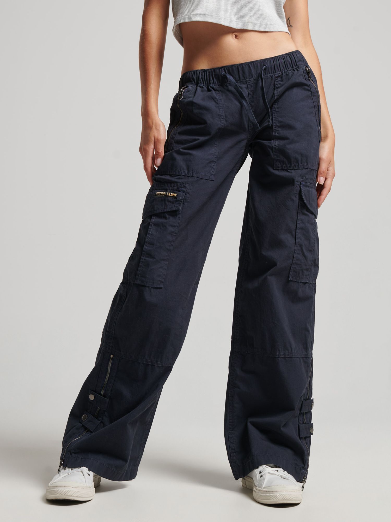Superdry Low Rise Wide Leg Cargo Trousers, Eclipse Navy, 26