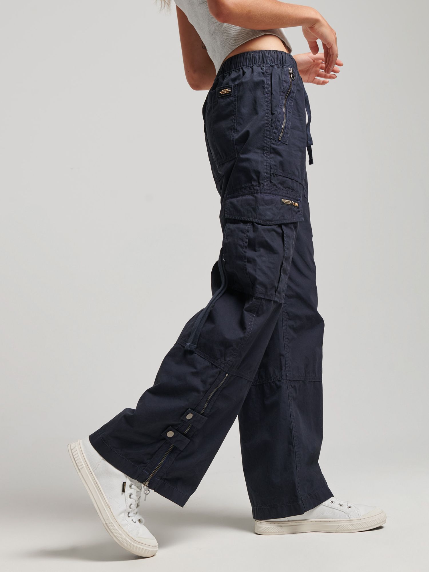 Superdry Low Rise Wide Leg Cargo Trousers, Eclipse Navy at John Lewis   Partners