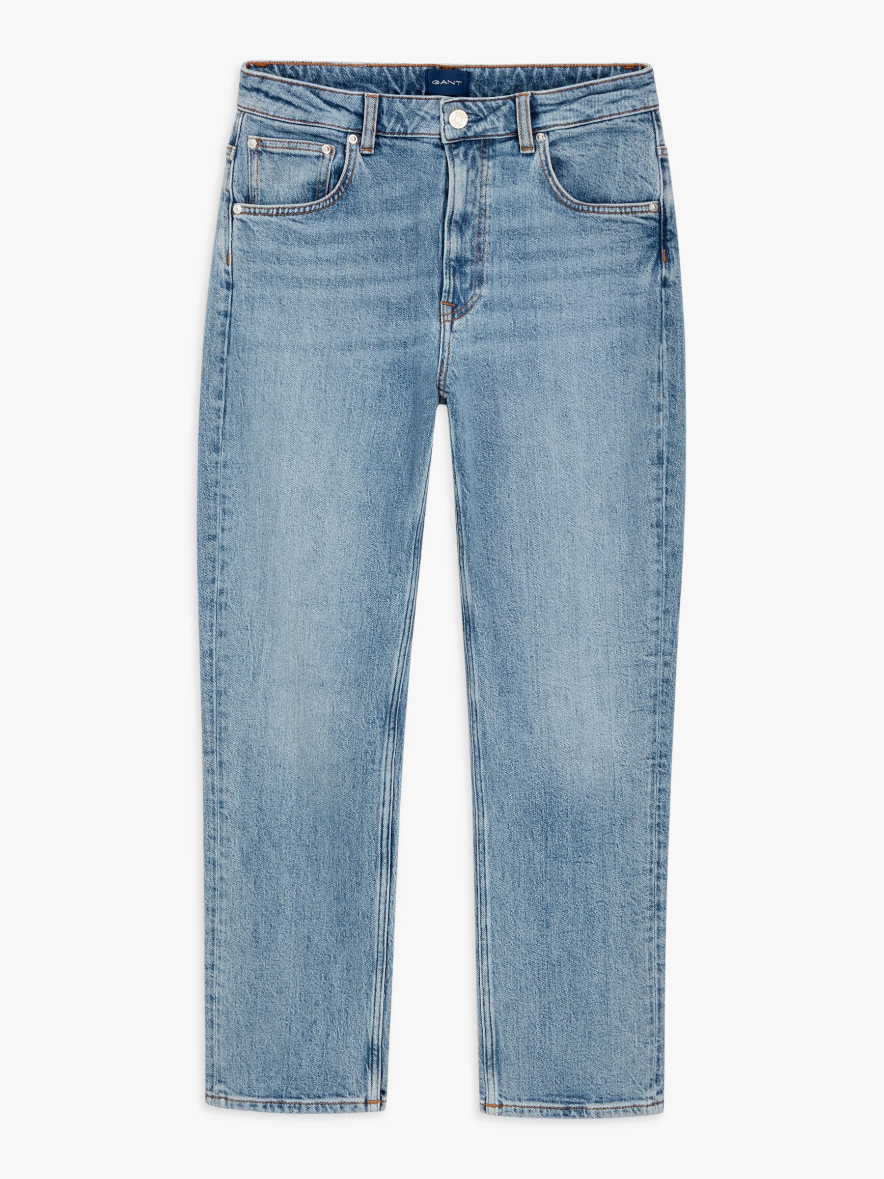 GANT High Waist Straight Cut Tapered Cropped Jeans, Mid Blue Vintage, 26