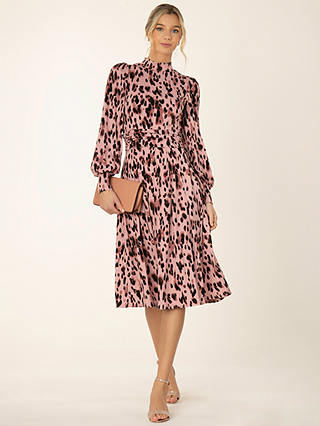 Jolie Moi Kathryn Animal Print High Neck Dress, Pink