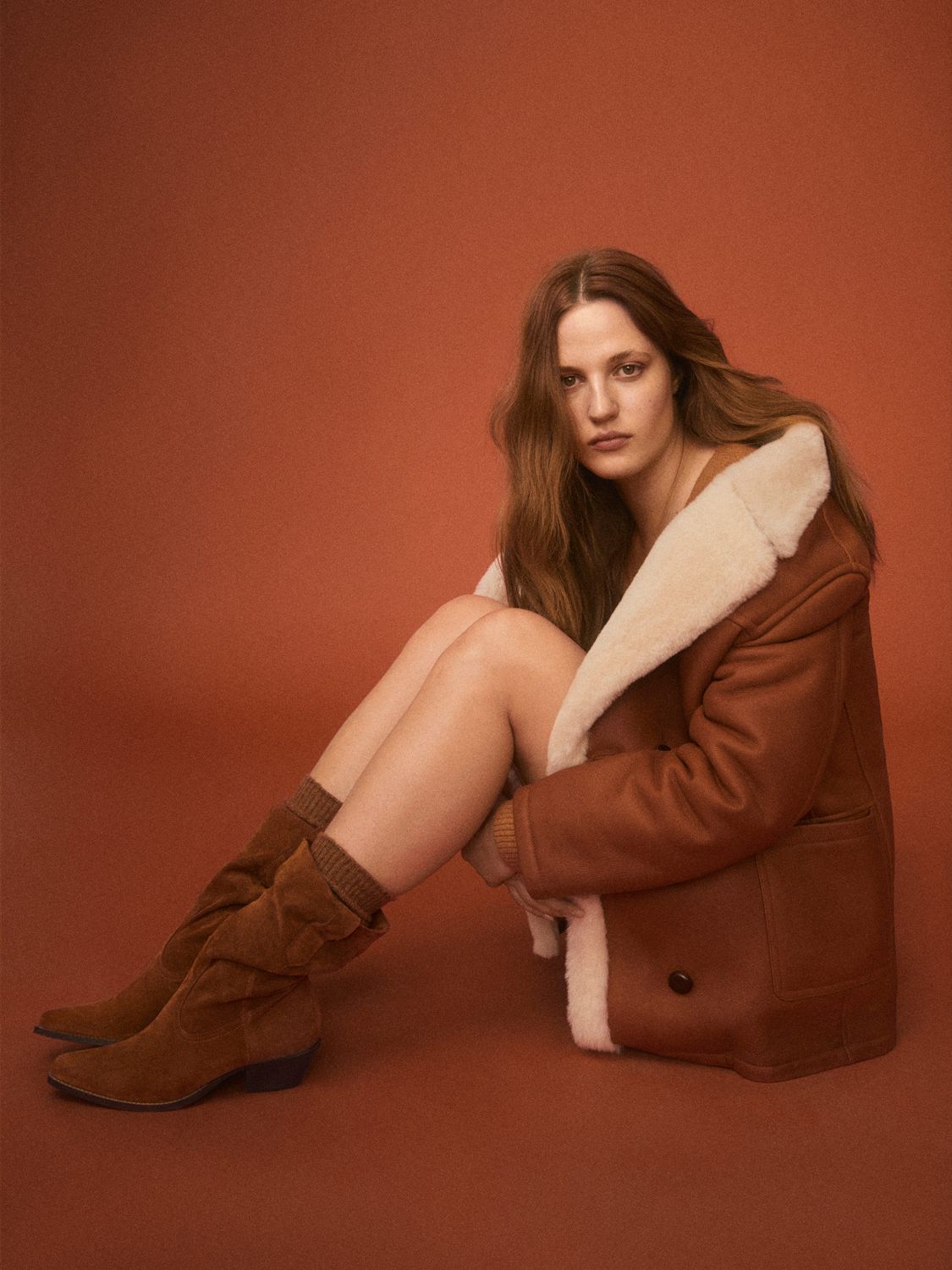 Mango suede cowboy boots in brown