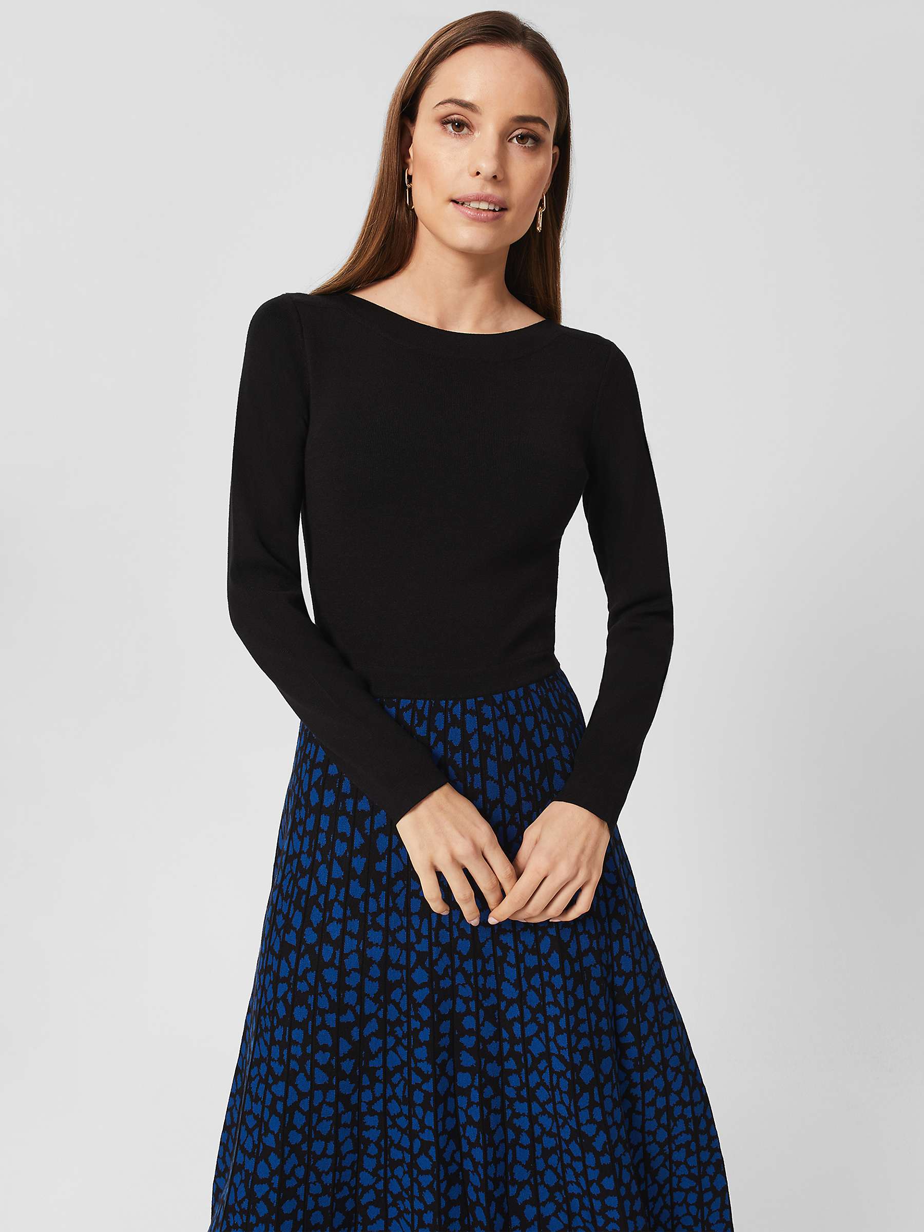 Buy Hobbs Petite Elena Knit Midi Dress, Black/Blue Online at johnlewis.com