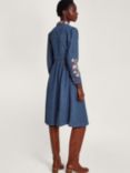 Monsoon Embroidered Midi Shirt Dress, Denim Blue
