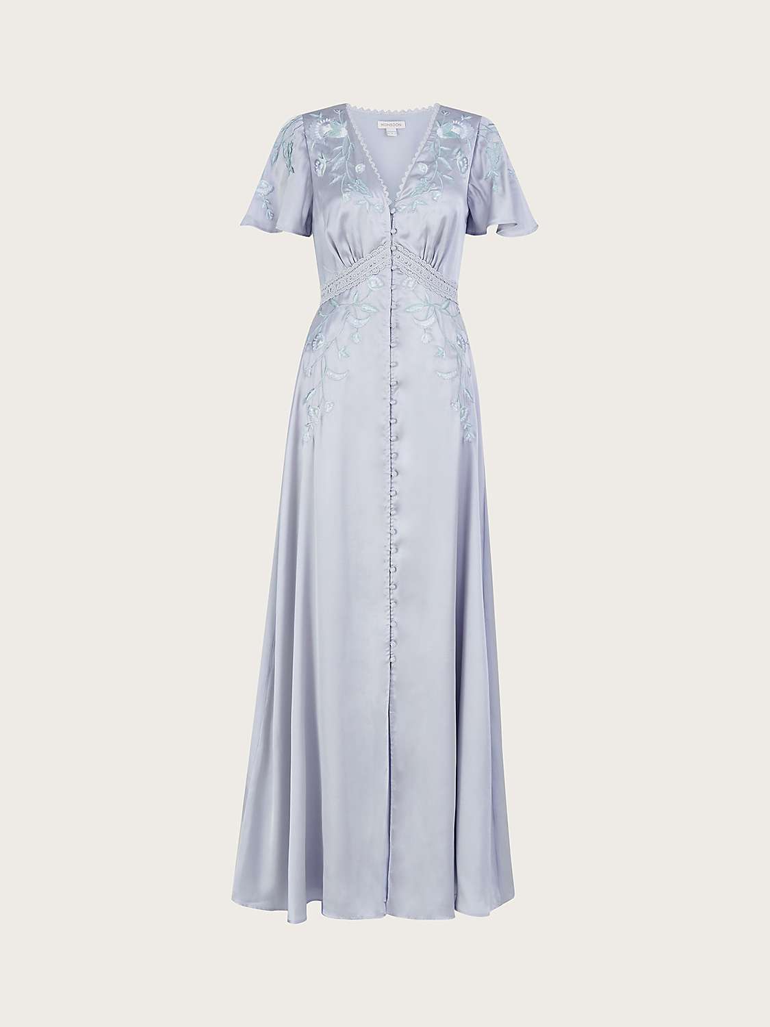 Buy Monsoon Mia Satin Embroidered Maxi Dress, Silver Online at johnlewis.com
