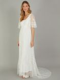 Monsoon Julita Embroidered Lace Trim Wedding Dress, Ivory