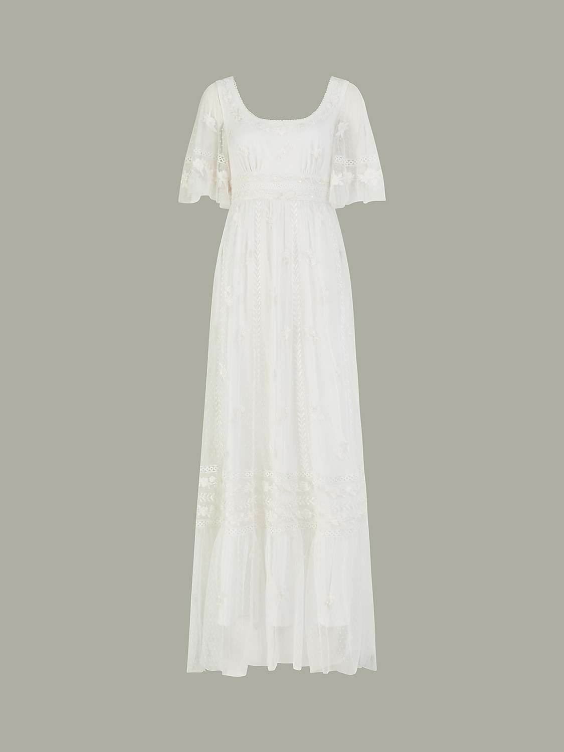 Buy Monsoon Julita Embroidered Lace Trim Wedding Dress, Ivory Online at johnlewis.com