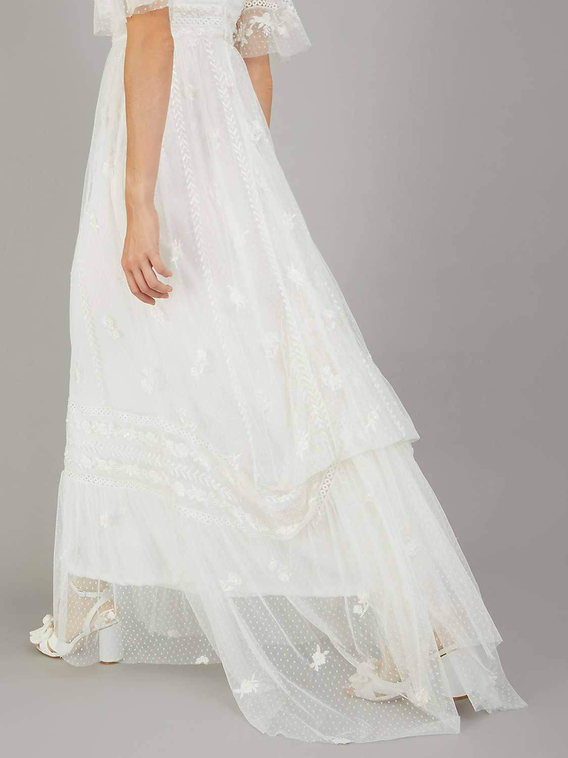 Buy Monsoon Julita Embroidered Lace Trim Wedding Dress, Ivory Online at johnlewis.com
