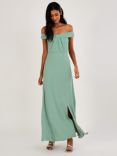 Monsoon Beatrice Crepe Bardot Maxi Dress, Sage