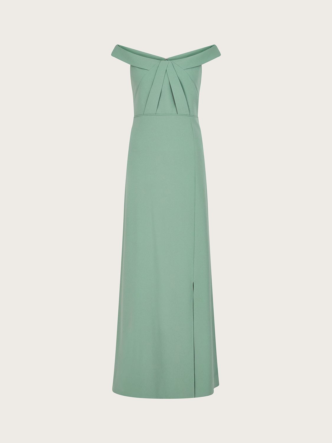 Monsoon Beatrice Crepe Bardot Maxi Dress Sage at John Lewis