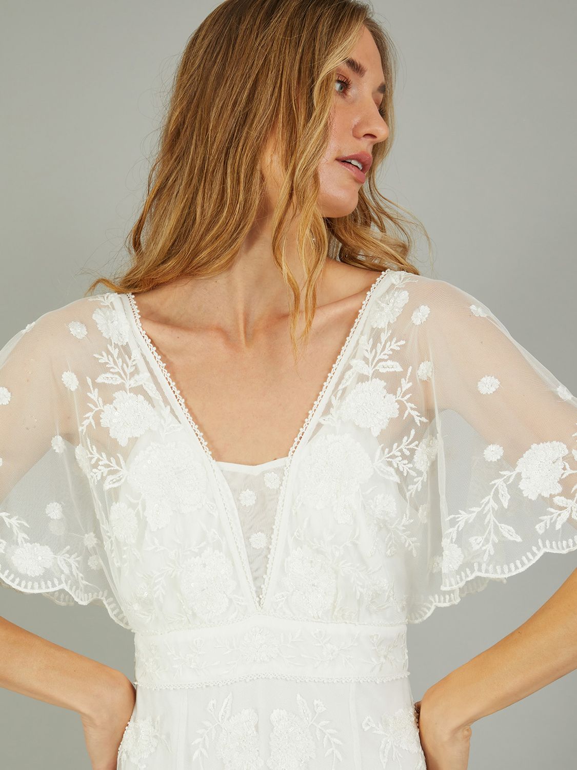 Buy Monsoon Maggie Floral Embroidery Wedding Dress, Ivory Online at johnlewis.com
