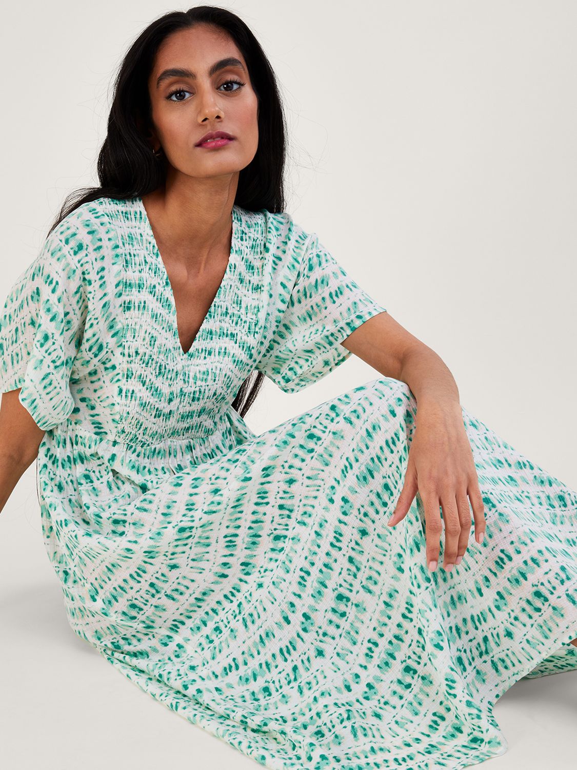 Buy Monsoon Kaftan Tie Dye Midi Dress, Turquoise Online at johnlewis.com