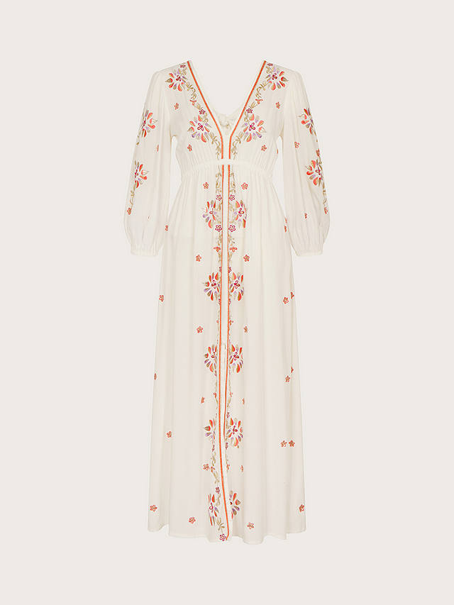 Monsoon Embroidered Maxi Kaftan Dress, Ivory