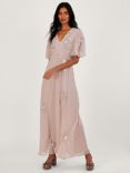 Monsoon August Embellished Maxi Dress, Blush, Blush