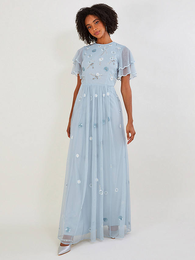 Monsoon Catherine Floral Embellished Maxi Dress, Cloud