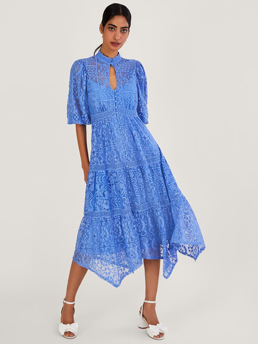 Monsoon Rhea Lace Midi Shirt Dress, Blue at John Lewis & Partners