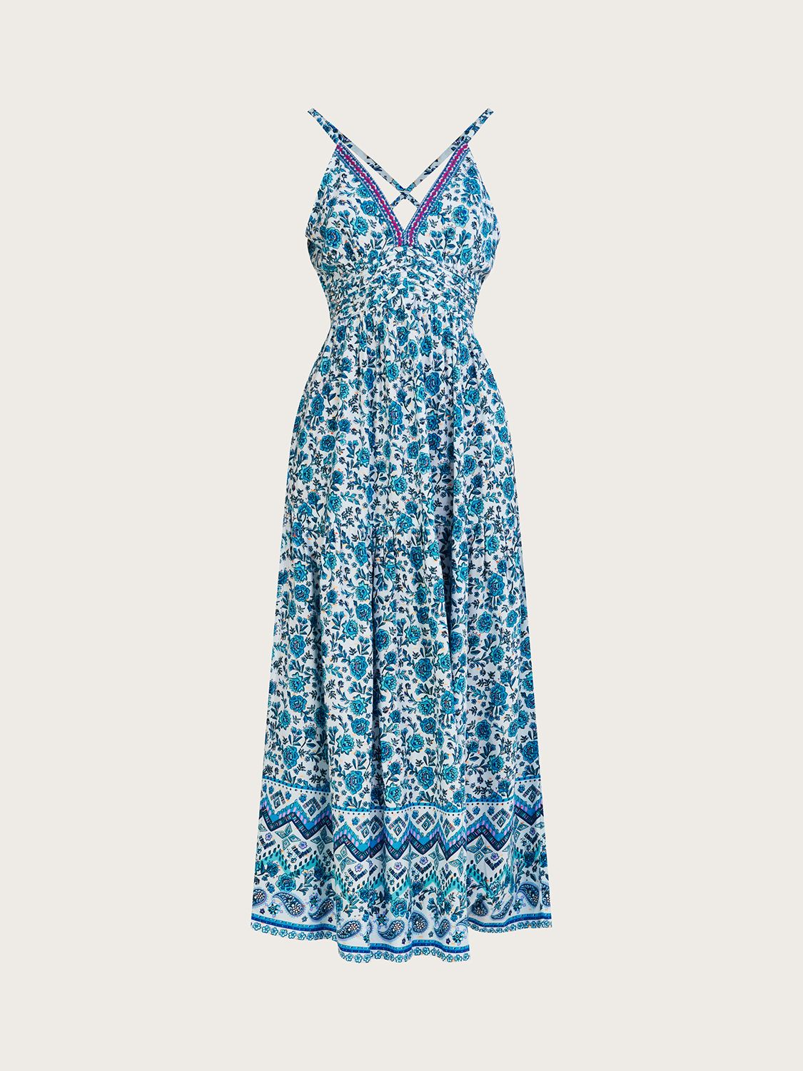 Monsoon Floral Print Strappy Maxi Dress, Blue at John Lewis & Partners