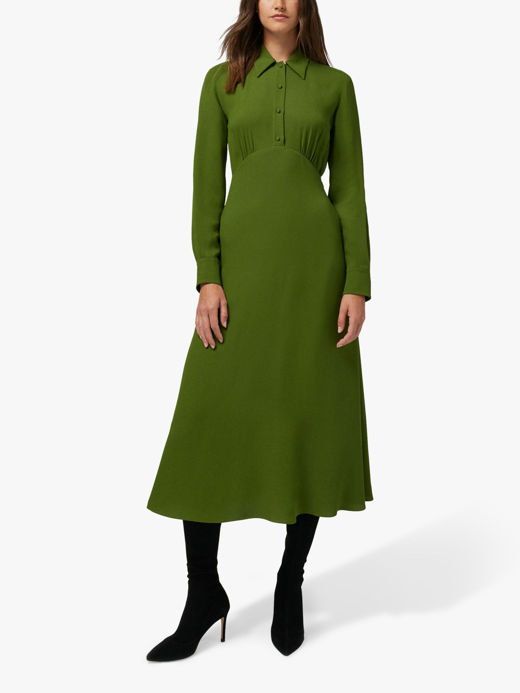 Jasper Conran Claudia Empire Line Crepe Midi Dress, Green, 12