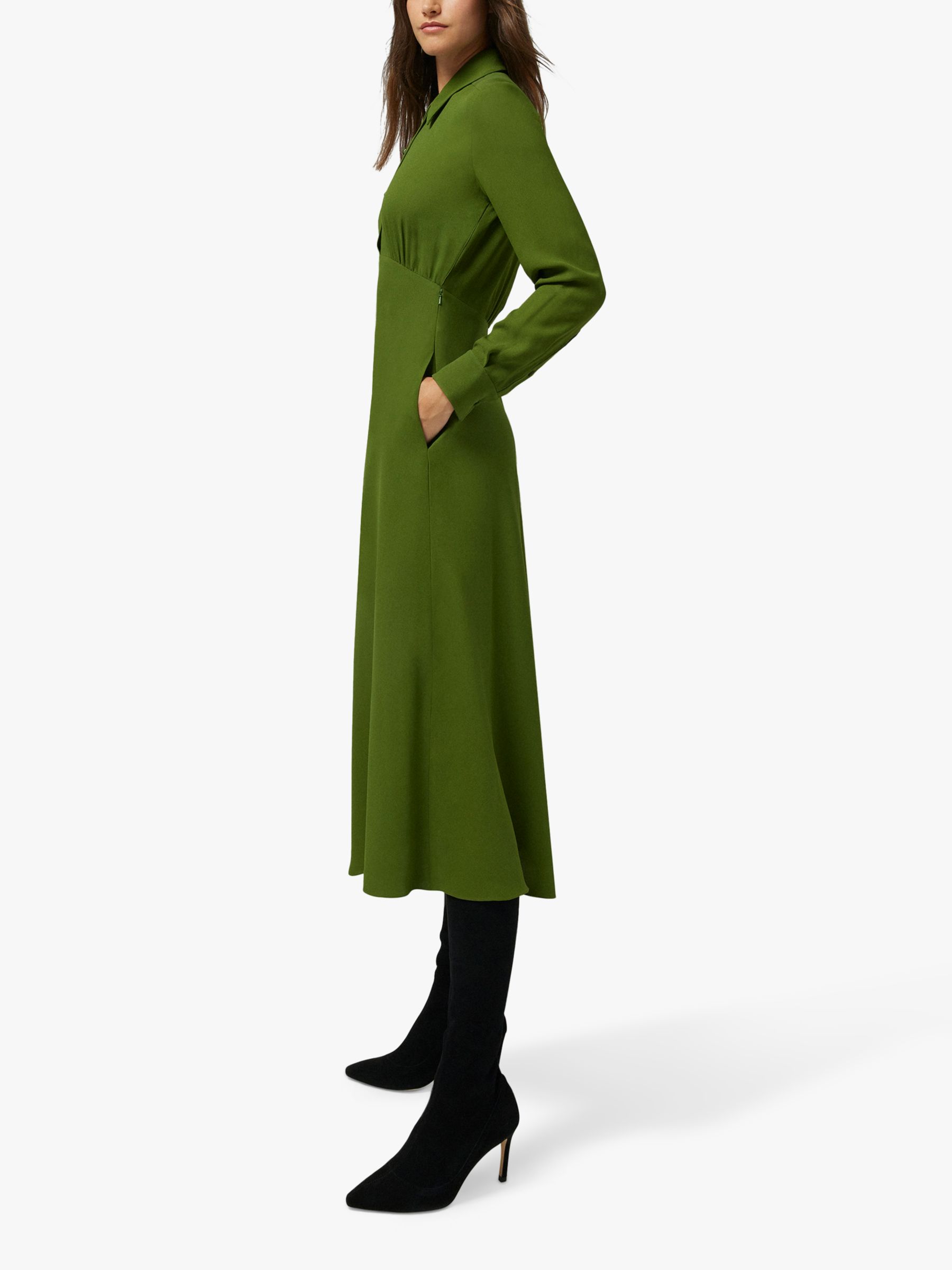 Jasper Conran Claudia Empire Line Crepe Midi Dress, Green, 12