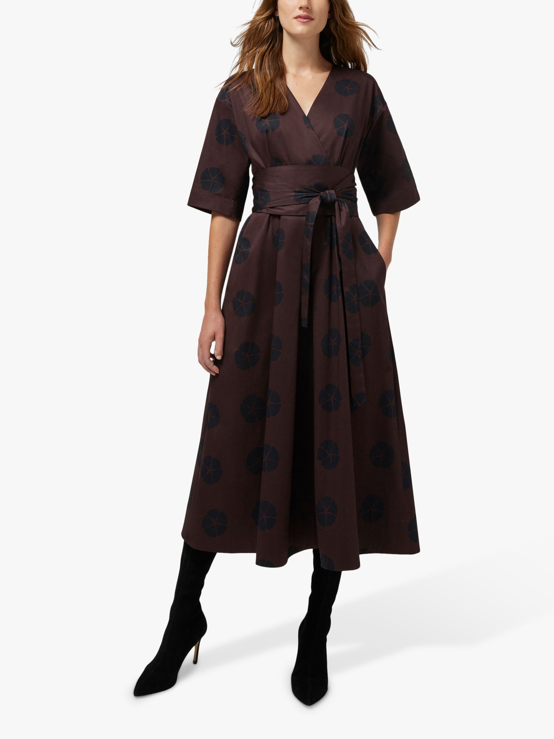 Jasper Conran London Betsy Kimono Midi Wrap Dress, Chocolate, 8