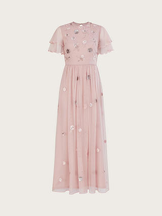 Monsoon Catherine Floral Embellished Maxi Dress, Blush