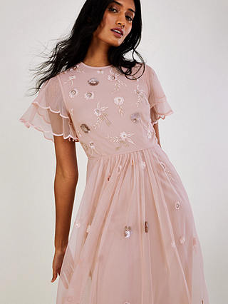Monsoon Catherine Floral Embellished Maxi Dress, Blush