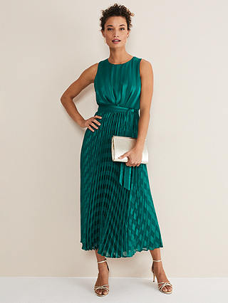 Phase Eight Beverley Striped Pleated Midaxi Dress, Jade