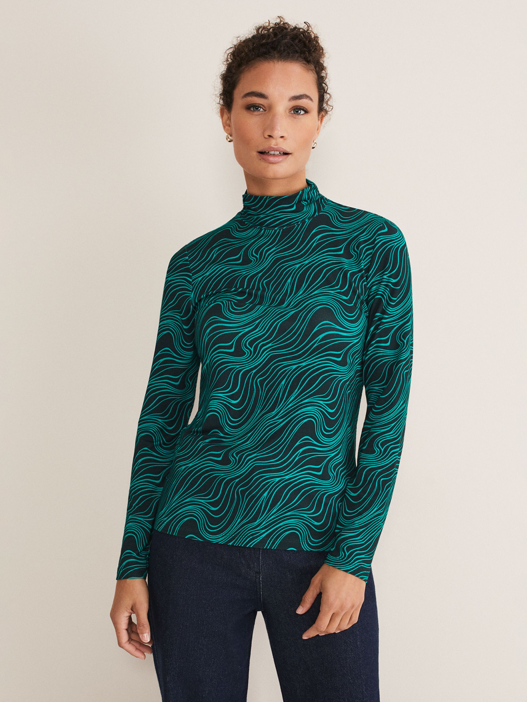 Phase Eight Macey Turtle Neck Top, Green/Multi