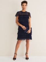 Phase Eight Mimi Pleat Frill Mini Dress, Navy at John Lewis & Partners