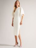 Ted Baker Lounia Fluted Sleeve Knitted Bodycon Midi Dress, White