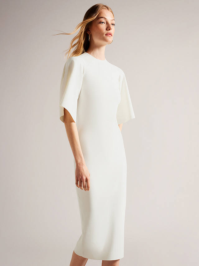 Ted Baker Lounia Fluted Sleeve Knitted Bodycon Midi Dress, White