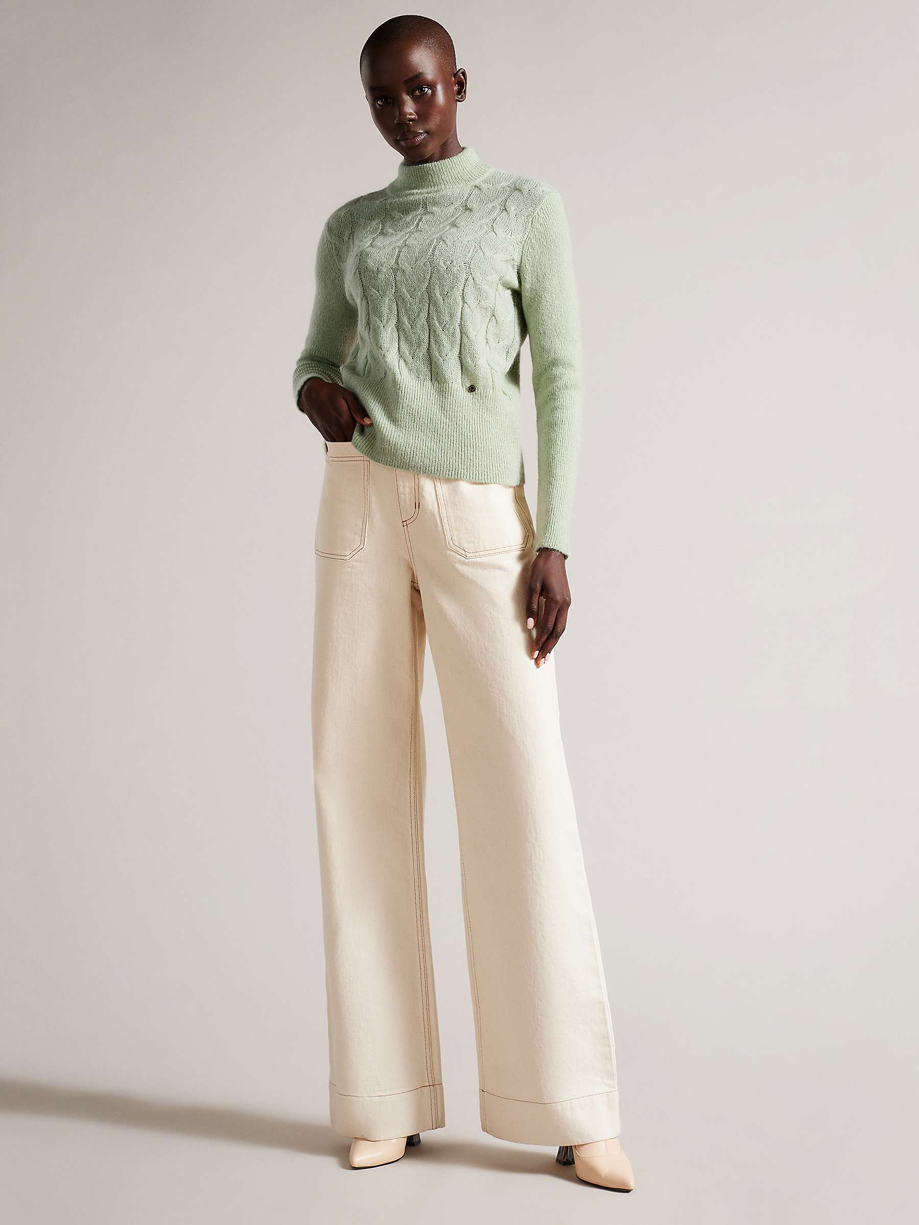 Buy Ted Baker Veolaa Mohair Wool Blend Cable Knit Jumper, Light Green Online at johnlewis.com