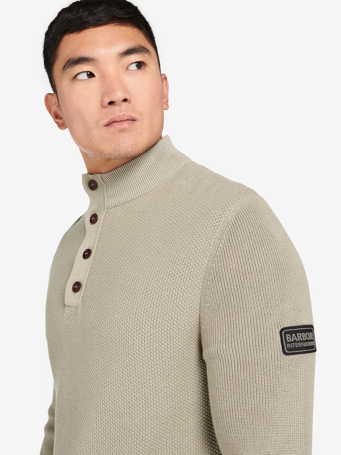 Barbour International Moss Jumper, Cavalry Sand at John Lewis & Partners