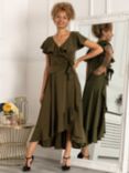 Jolie Moi Priya Frill Dipped Hem Midi Dress, Soldier Green