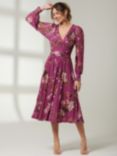 Jolie Moi Phoebe Long Sleeve Mesh Knee Length Dress, Mauve Purple