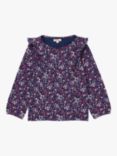 Du Pareil au même Kids' Floral Print Ruffle Long Sleeved T-Shirt, Blue/Multi