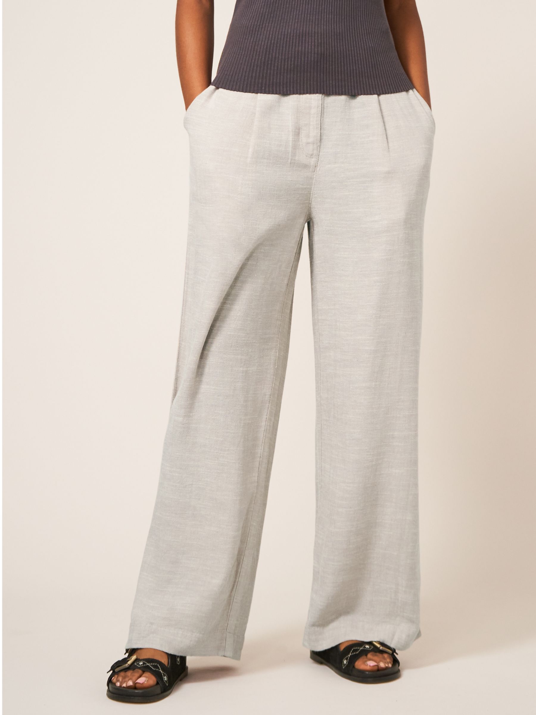 White Stuff Lucinda Linen Blend Wide Leg Trousers, Beige at John Lewis ...