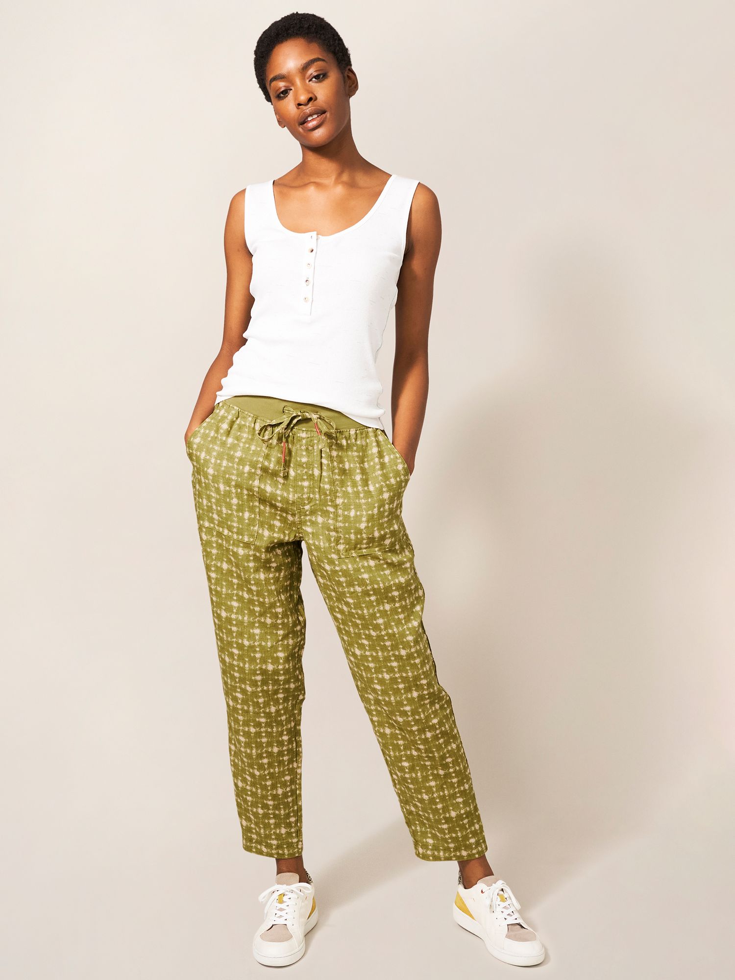 White Stuff Effie Linen Abstract Trousers, Green at John Lewis & Partners