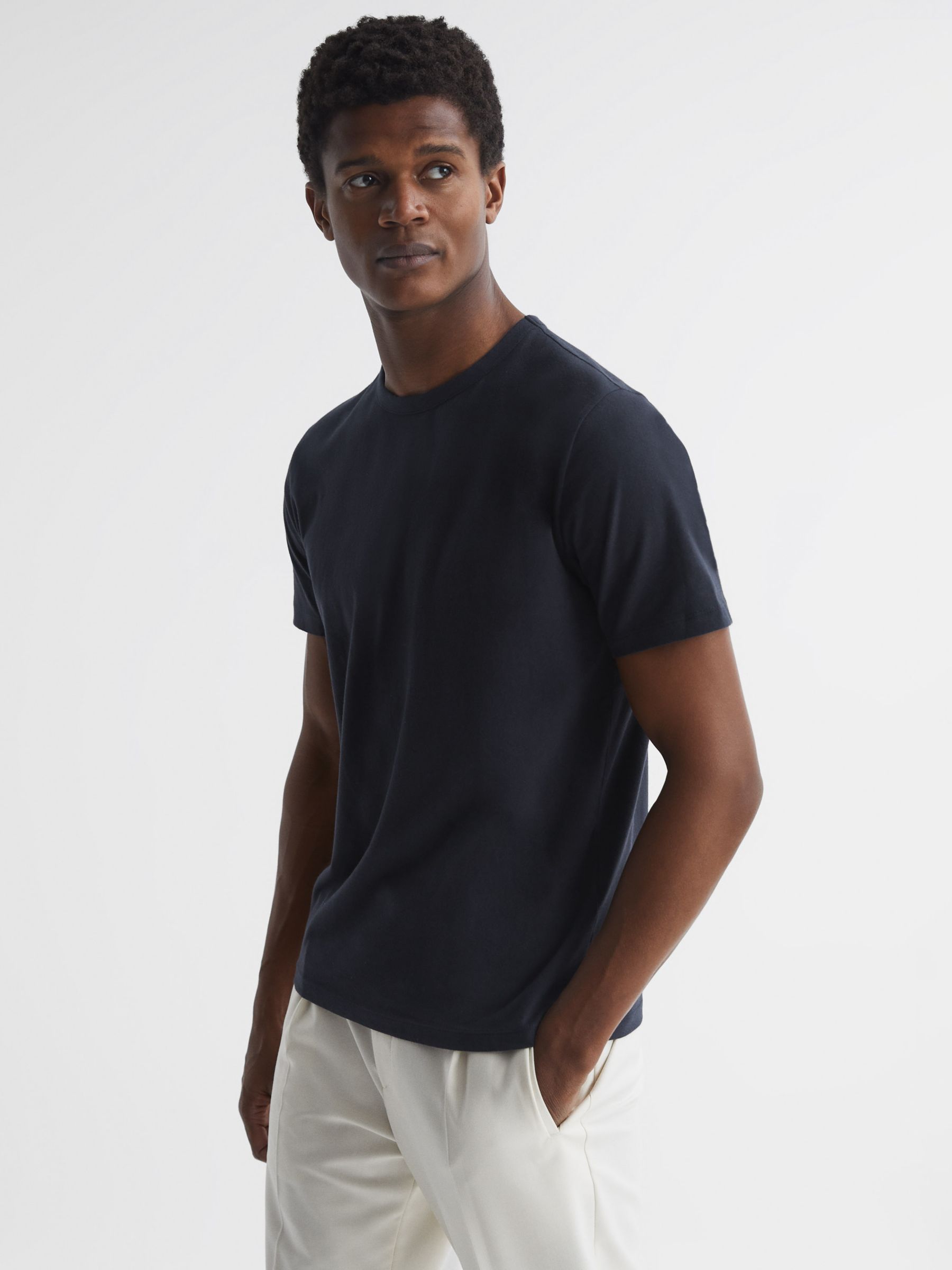 Reiss Melrose Cotton Crew Neck T-Shirt, Navy at John Lewis & Partners
