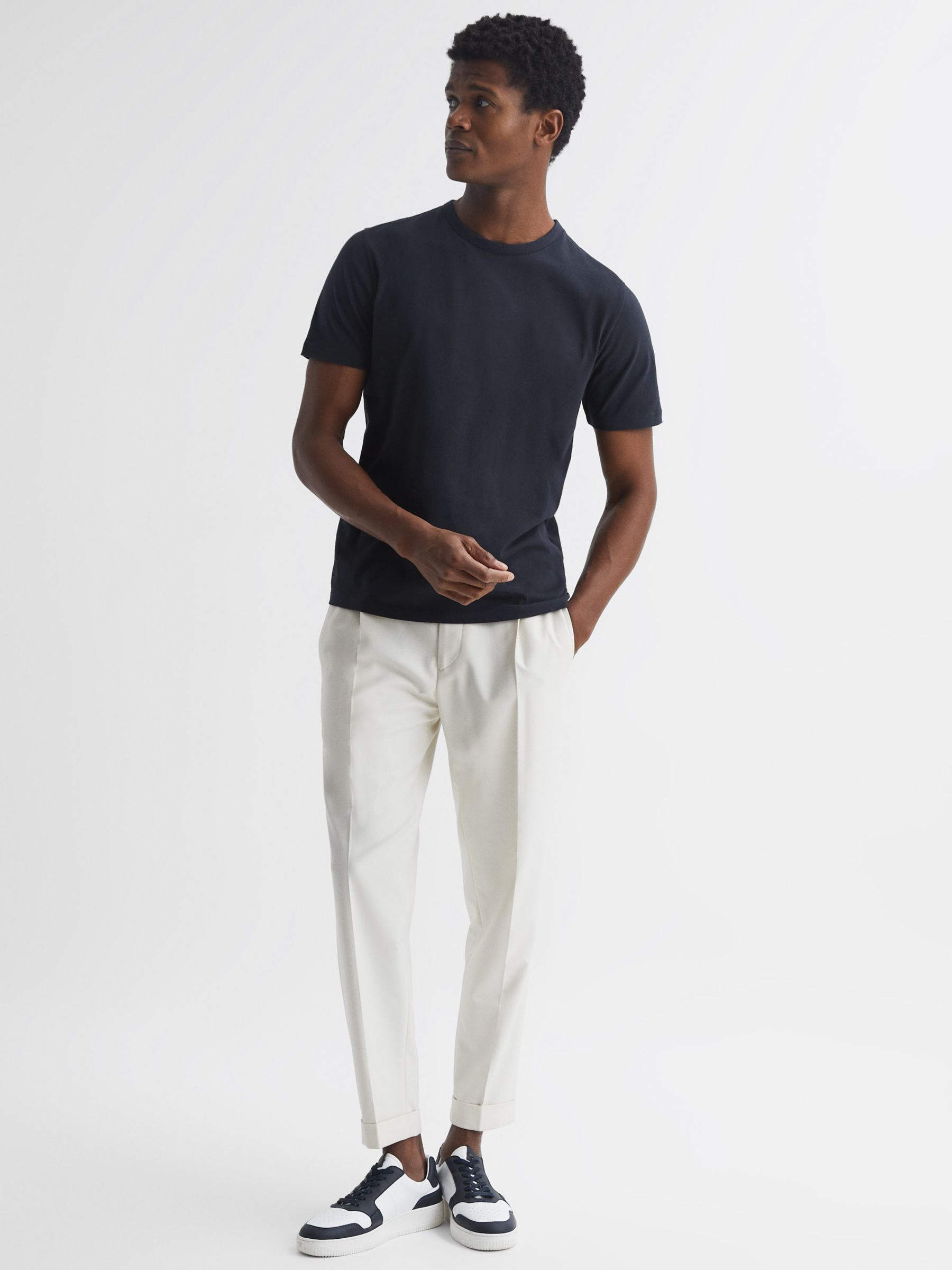 Reiss Melrose Cotton Crew Neck T-Shirt, Navy at John Lewis & Partners