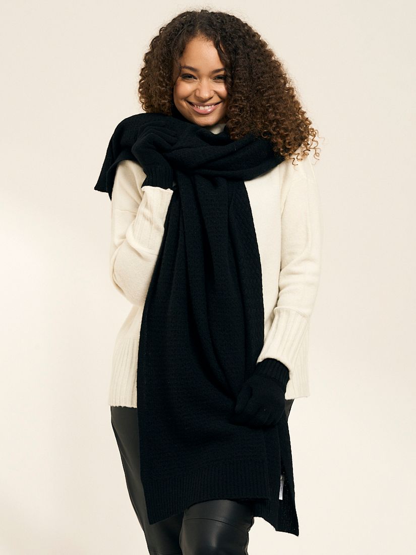 Truly Cashmere Knitted Scarf, Black at John Lewis & Partners